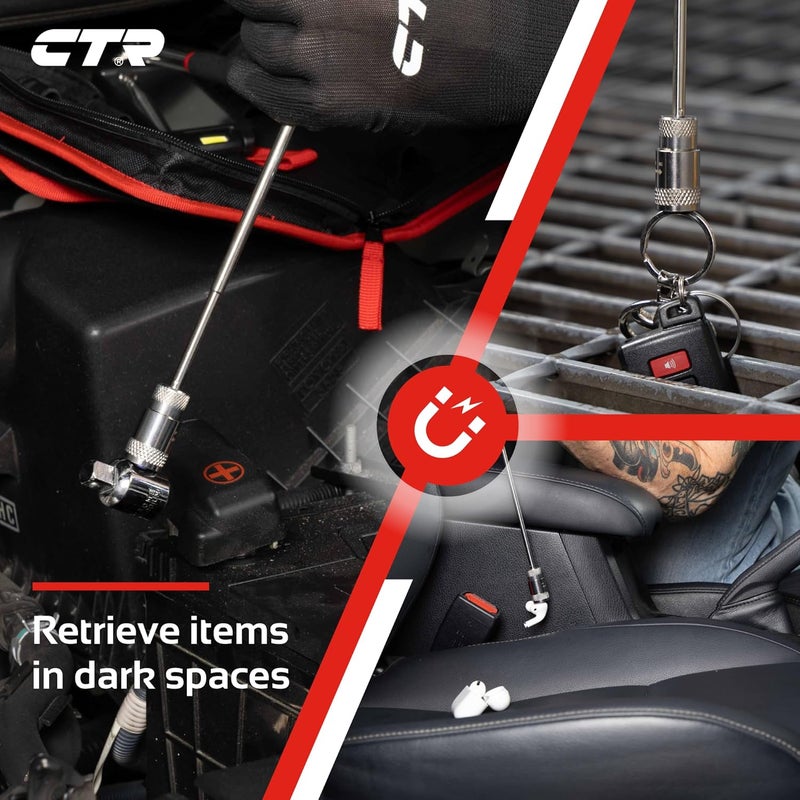 CTR 5PCS Telescoping Magnetic Pickup Tool Kit with Super Bright COB LED Square Inspection Mirror, Flexible Magnet Flashlight, Adjustable Inspection Tool with Long Handle - Best Gadgets Gifts for Men - Image 4